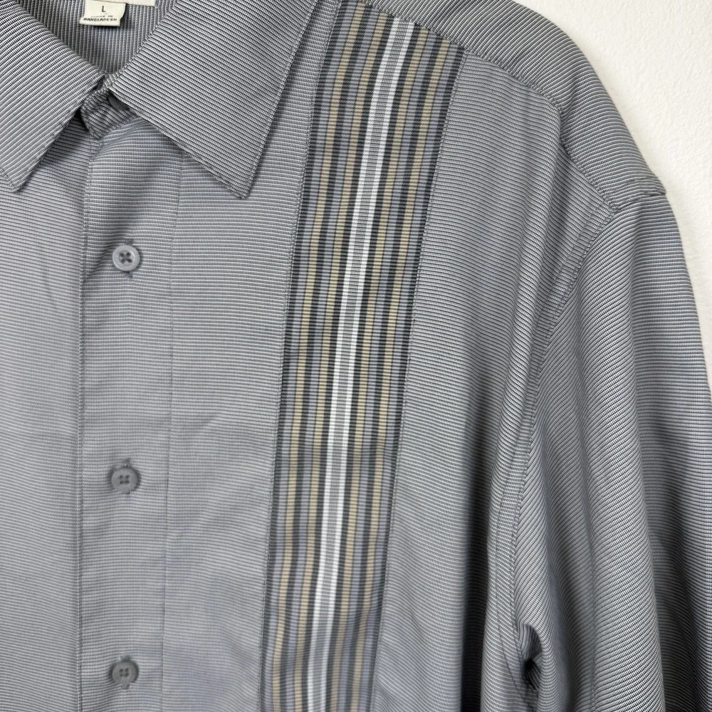 Haggar Mens Gray Button Up Shirt Mend L Collared Short Sleeve Dress - Picture 10 of 16